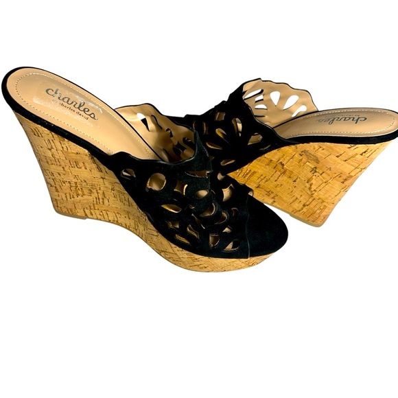 Charles by Charles David Black Cutout Detail Wedge Sandals Sz 9 - Picture 1 of 12